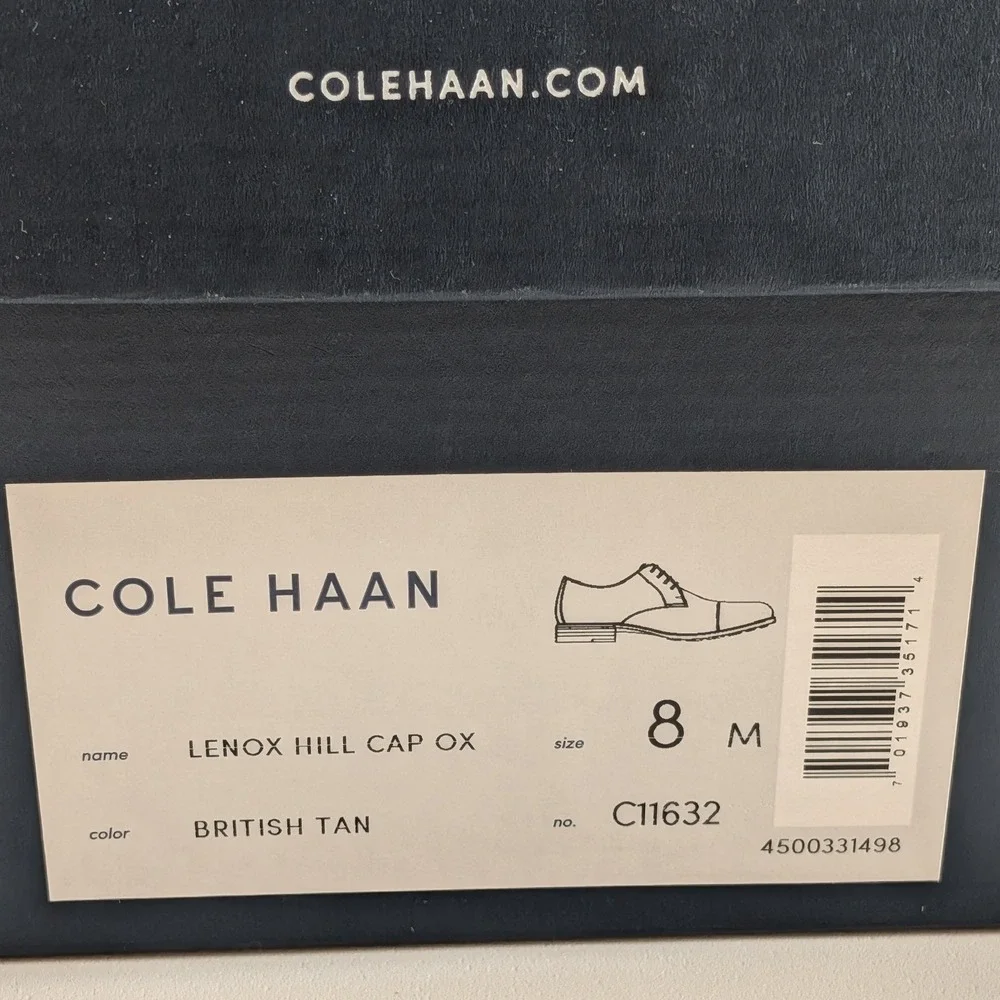 Cole Haan Mens Lenox Hill Cap Ox British Tan Leather Dress Shoes C11632 Size 8 M